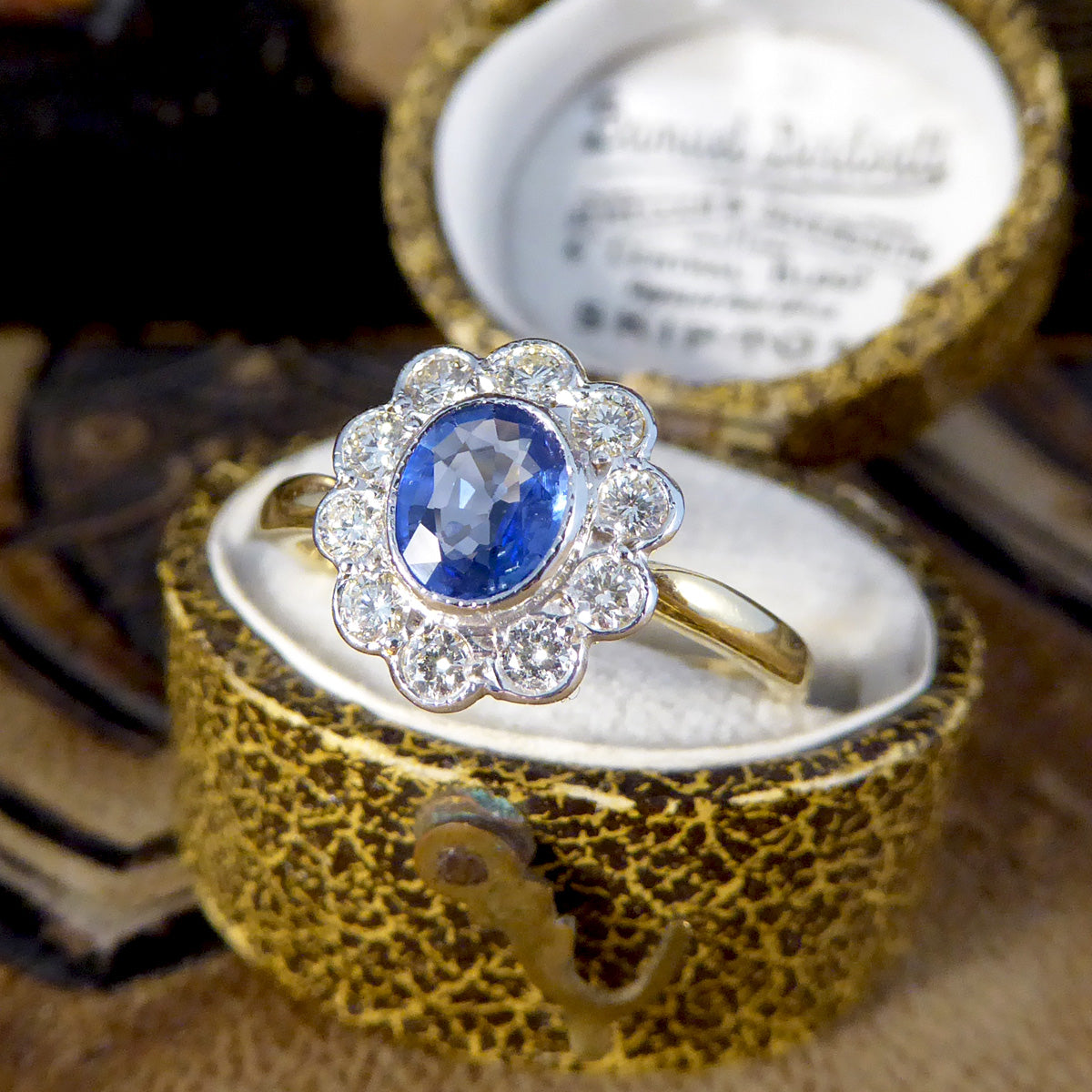 Vintage Sapphire and Diamond Cluster Ring in 18ct Yellow and White Gold