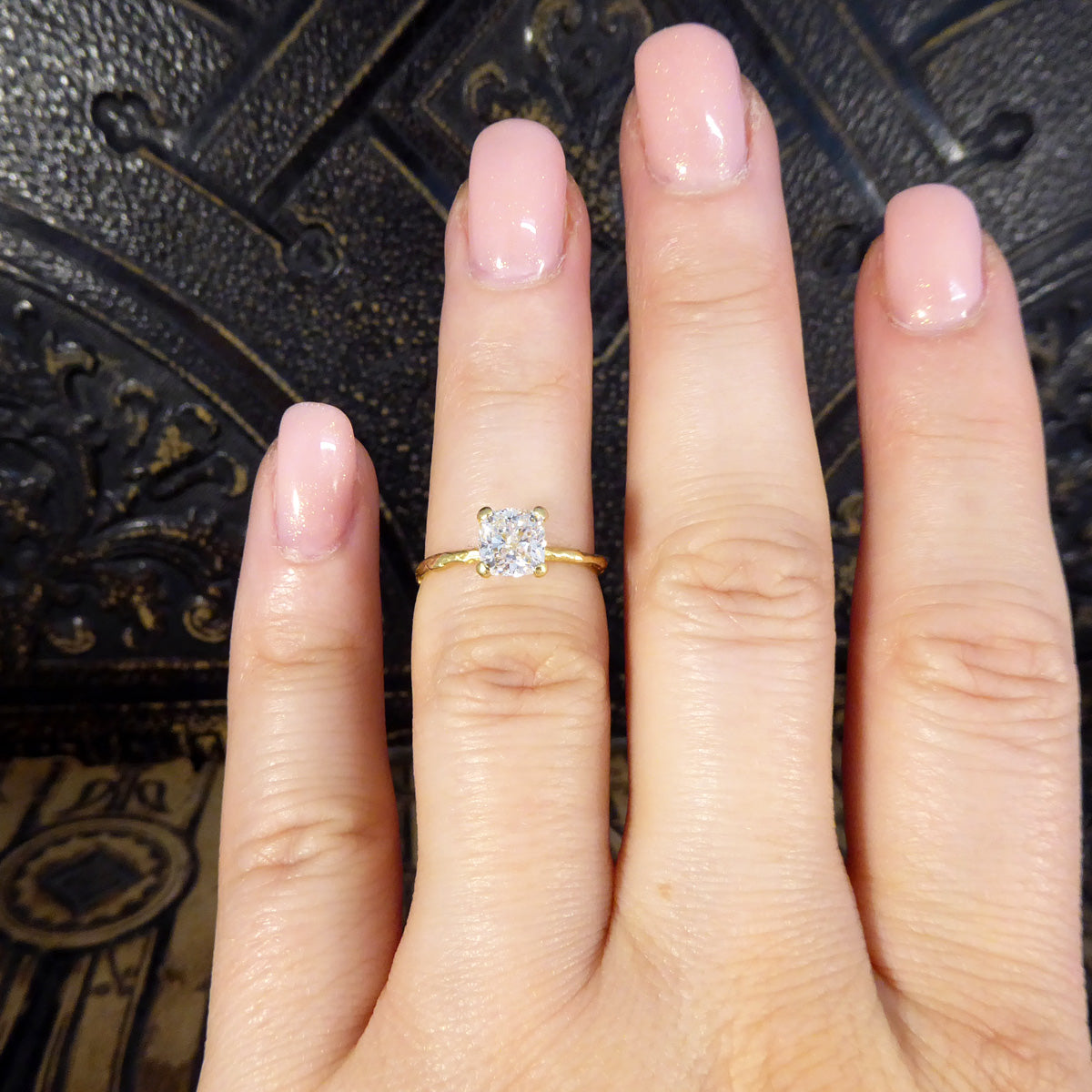 GIA 1.00ct F VS Modified Cushion Diamond Solitaire Ring in 18ct Yellow Gold Fine Detailed Band - Wharfedale Antiques
