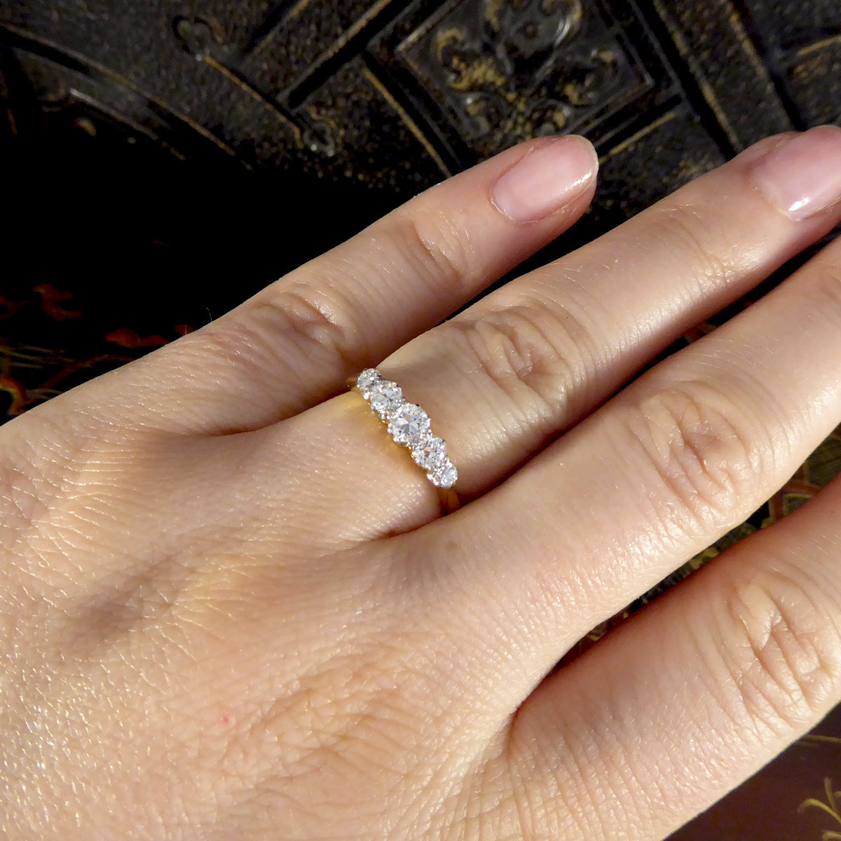 Antique Edwardian Diamond Five Stone Ring in 18ct Yellow Gold and Platinum - Wharfedale Antiques