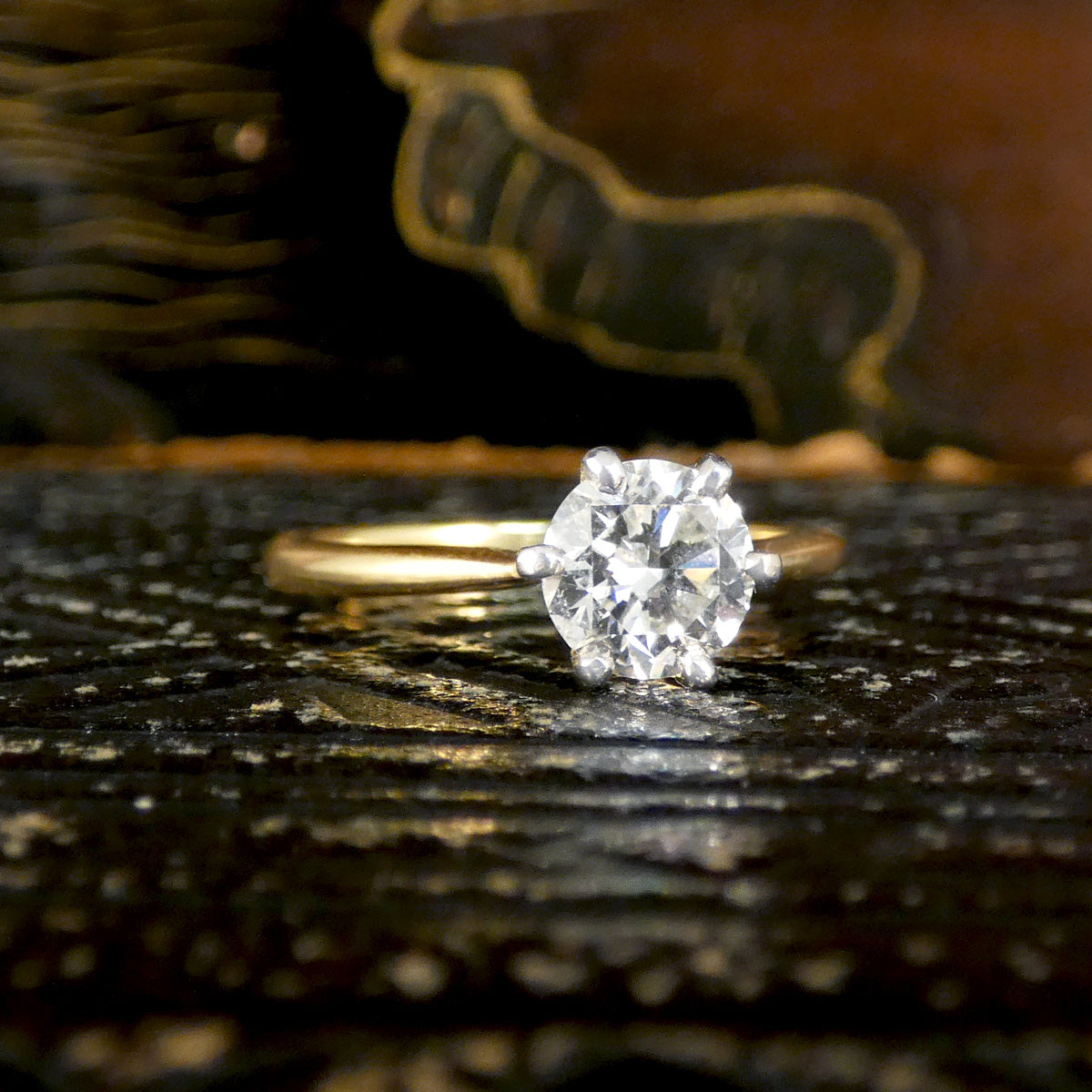 Classic 0.90ct Brilliant Cut Diamond Solitaire Ring in 18ct Yellow and White Gold - Wharfedale Antiques