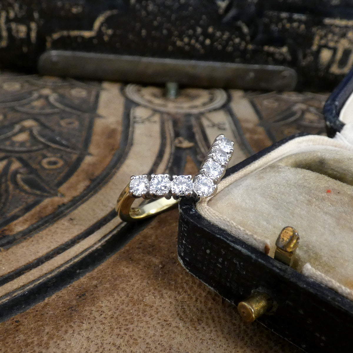 Diamond Set Wishbone Ring in 18ct Yellow and White Gold - Wharfedale Antiques