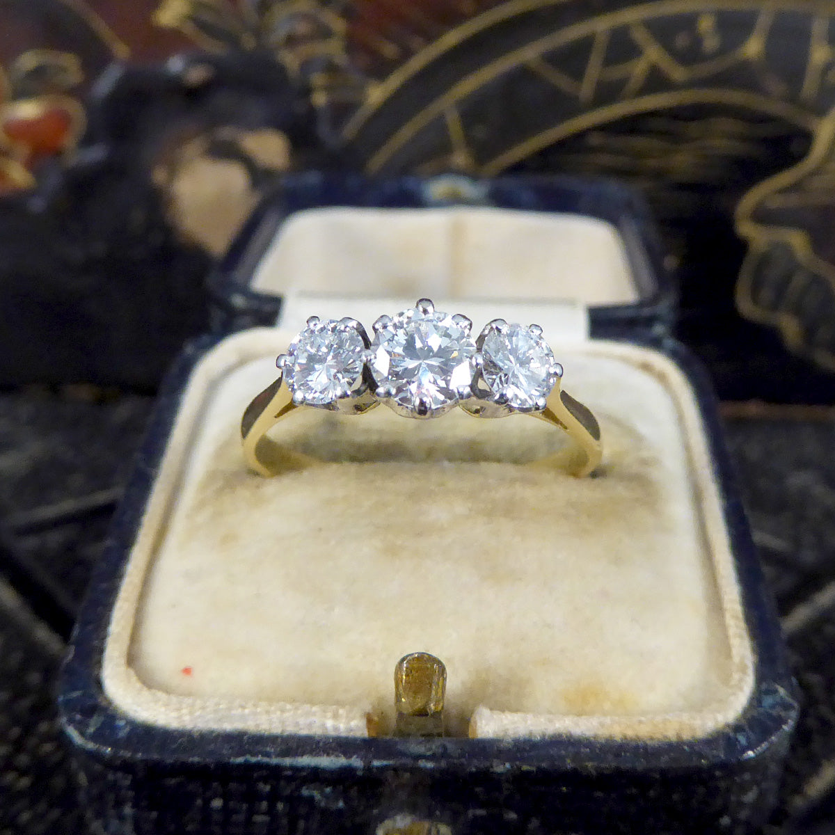 C1920's Diamond Trilogy Three Stone Diamond Ring in 18ct Yellow Gold and Platinum - Wharfedale Antiques