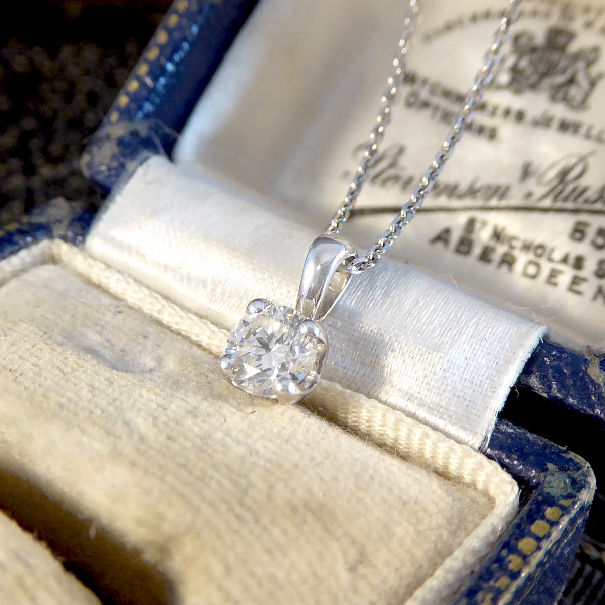 0.50ct Diamond Solitaire Pendant Necklace in 18ct White Gold - Wharfedale Antiques