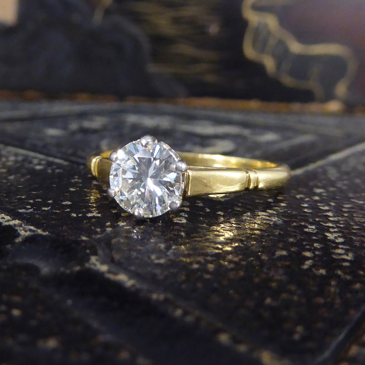 Vintage 0.82ct Diamond Solitaire Ring in 18ct Yellow Gold - Wharfedale Antiques