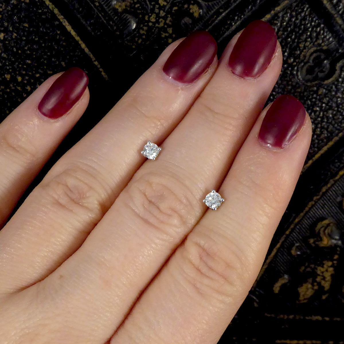 Classic Diamond Stud Earrings in 18ct White Gold - Wharfedale Antiques