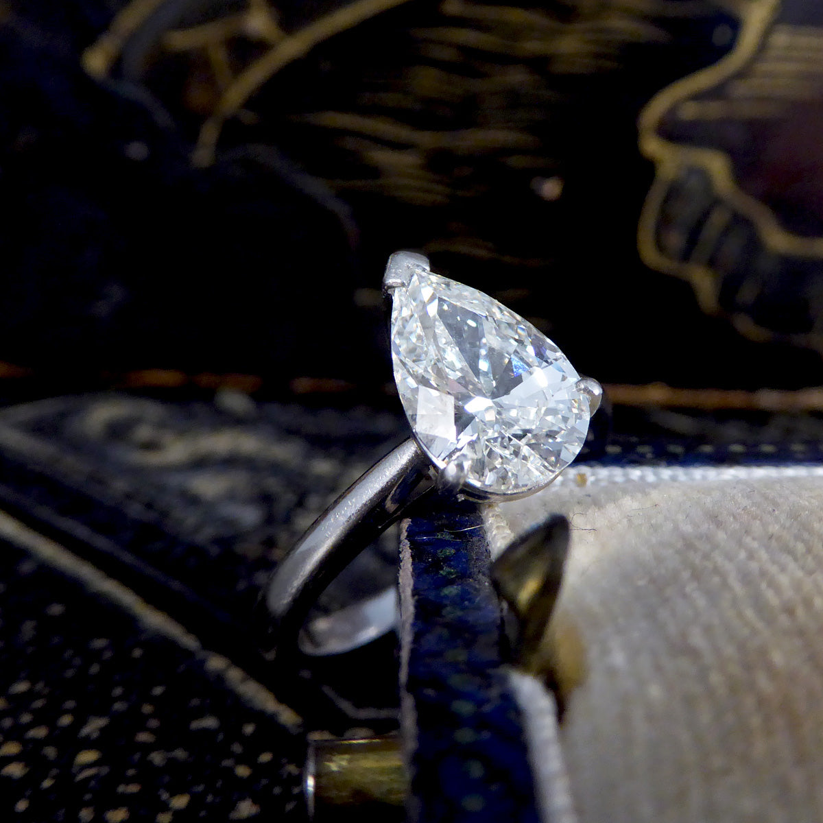 2.10ct Pear Shaped Brilliant Cut Diamond Solitaire Ring in Platinum - Wharfedale Antiques