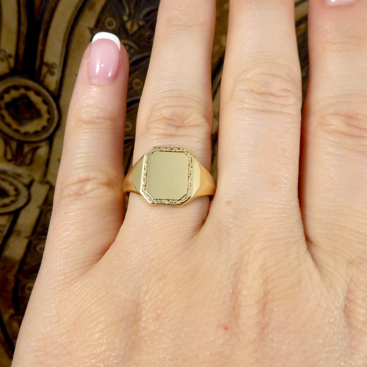 Mid 20th Century Rectangular Framed Signet Ring in 9ct Yellow Gold