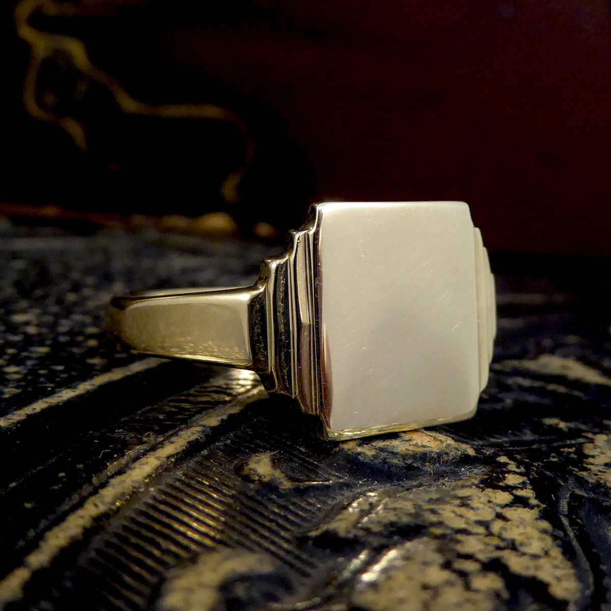 Large Vintage Rectangular Faced Signet Ring in 9ct Yellow Gold C1961 - Wharfedale Antiques