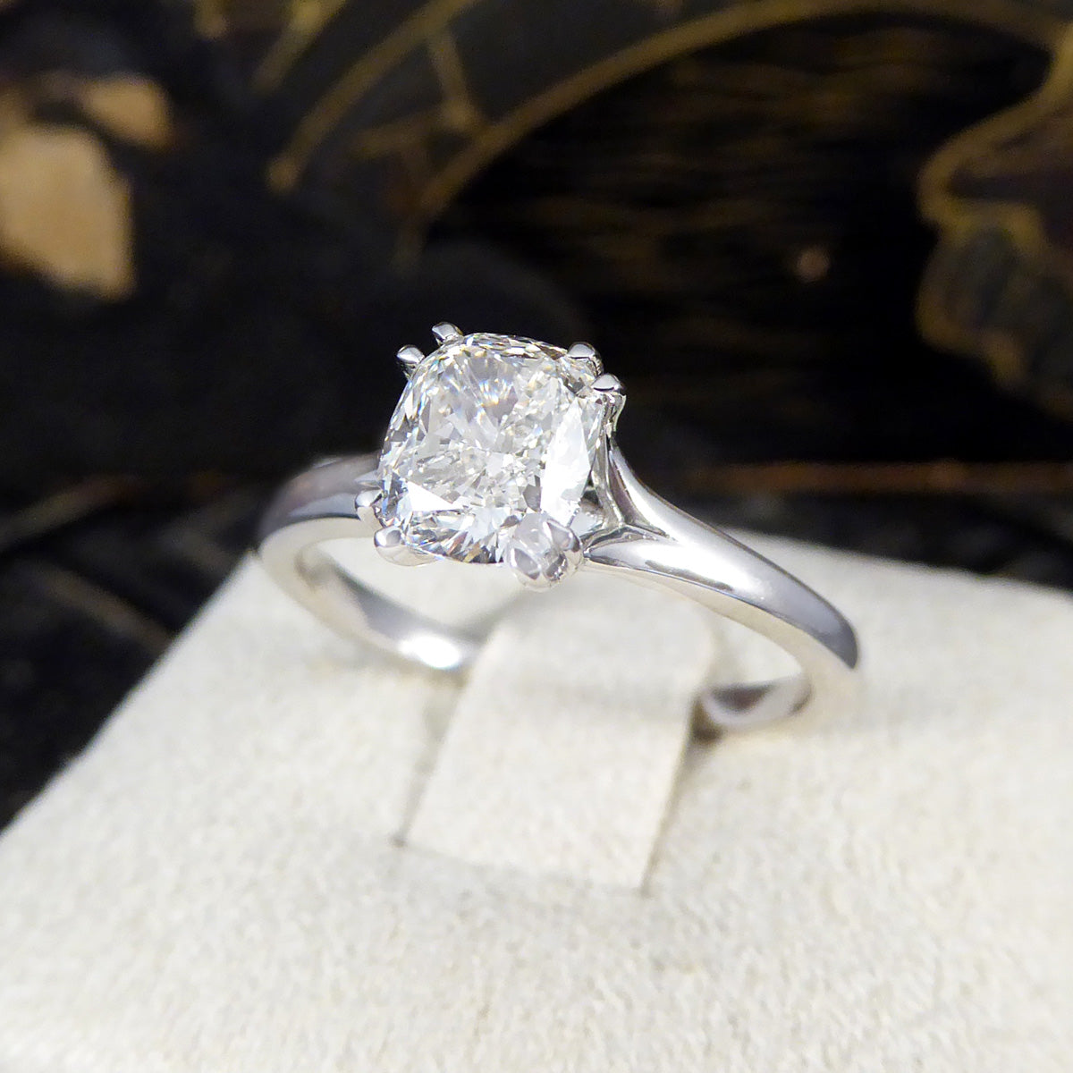 1.00ct Cushion Modified Brilliant Cut Diamond Solitaire Engagement Ring in 18ct White Gold - Wharfedale Antiques
