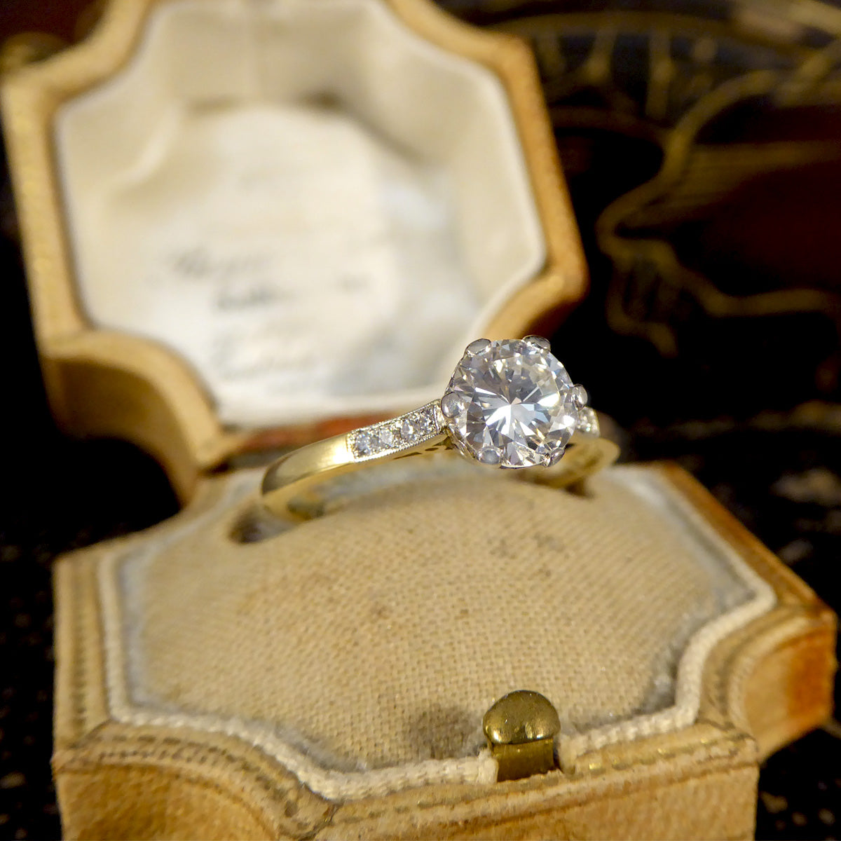 0.90ct Diamond Solitaire Engagement Ring in 18ct Yellow Gold and Platinum - Wharfedale Antiques