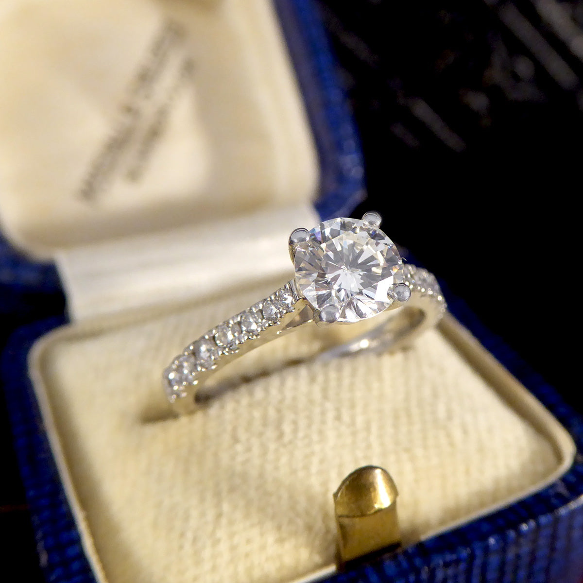 0.85ct Diamond Solitaire Engagement Ring with Diamond Set Shoulders in Platinum - Wharfedale Antiques