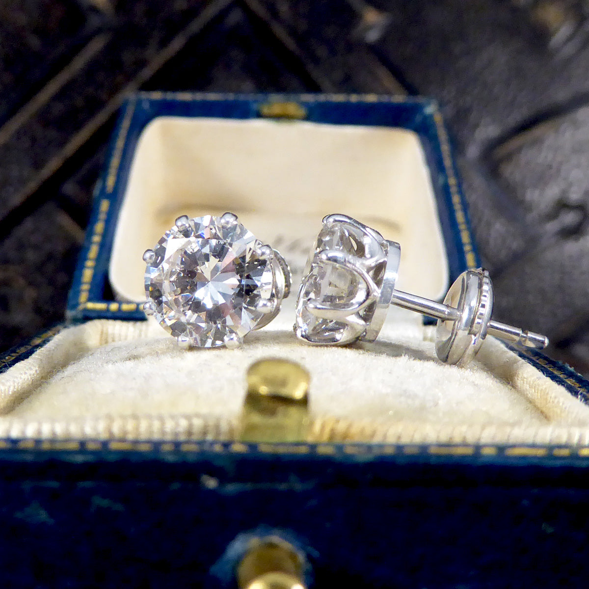 3.81ct Diamond Stud Earrings in 18ct White Gold with Alpha Backs - Wharfedale Antiques