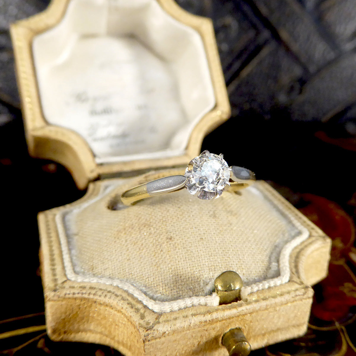 Antique C1910 Diamond Solitaire Illusion Set Ring in 18ct Yellow Gold and Platinum - Wharfedale Antiques