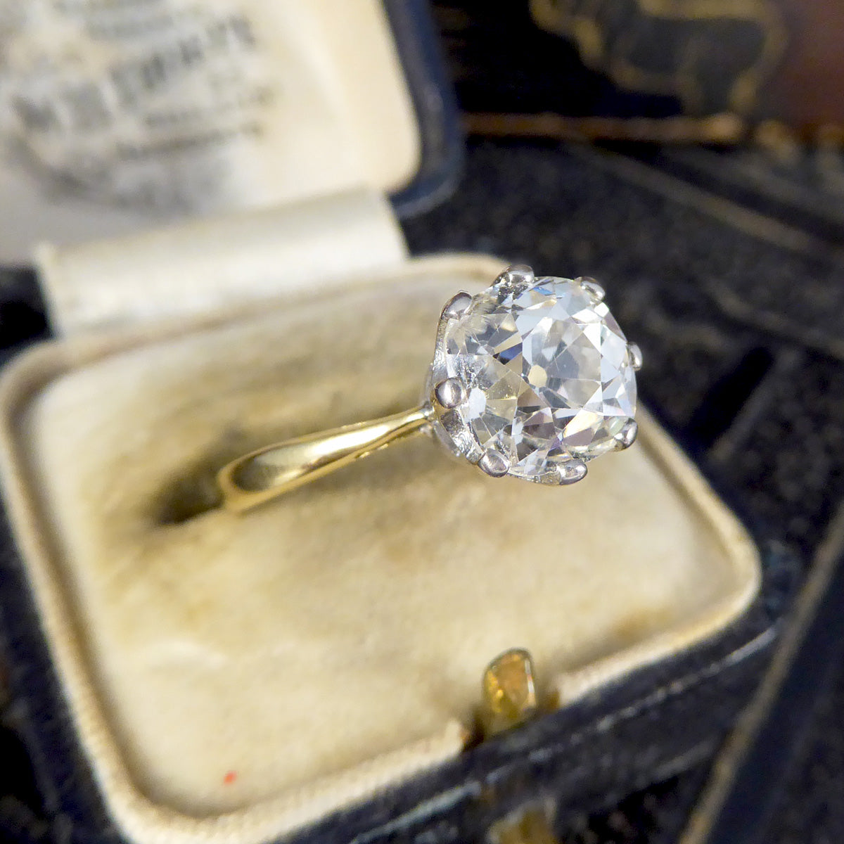 Over 2ct Old Cushion Cut Diamond Hight Set Solitaire Ring in 18ct Yellow and White Gold