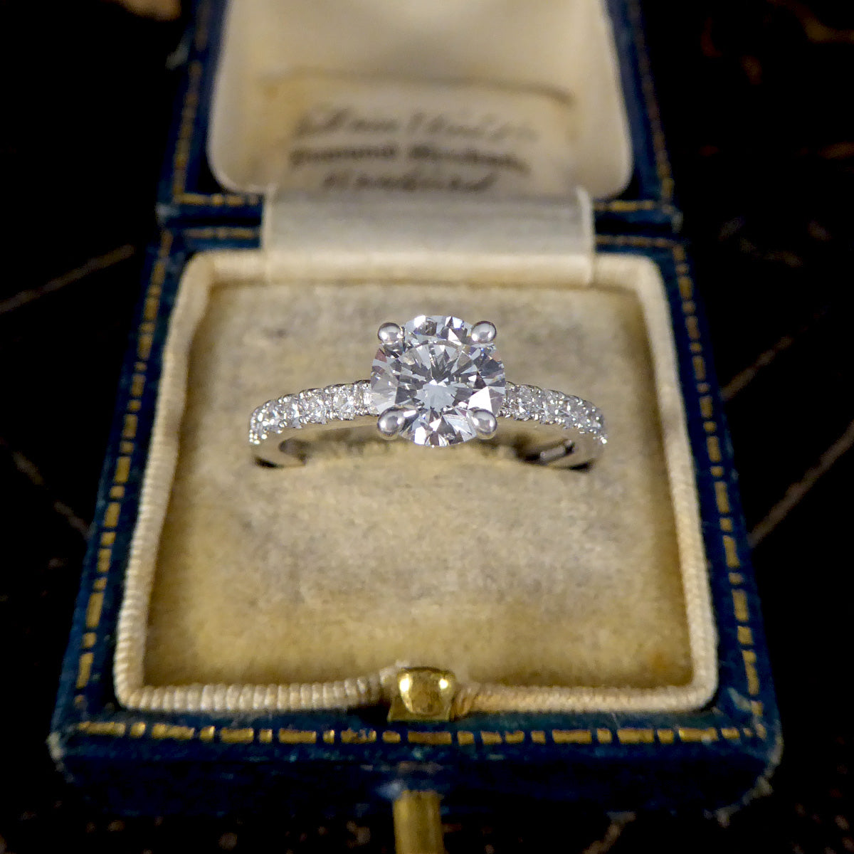 GIA Cert D Colour 0.90ct Brilliant Cut Diamond Solitaire Engagement Ring with Diamond Shoulders in 18ct White Gold - Wharfedale Antiques