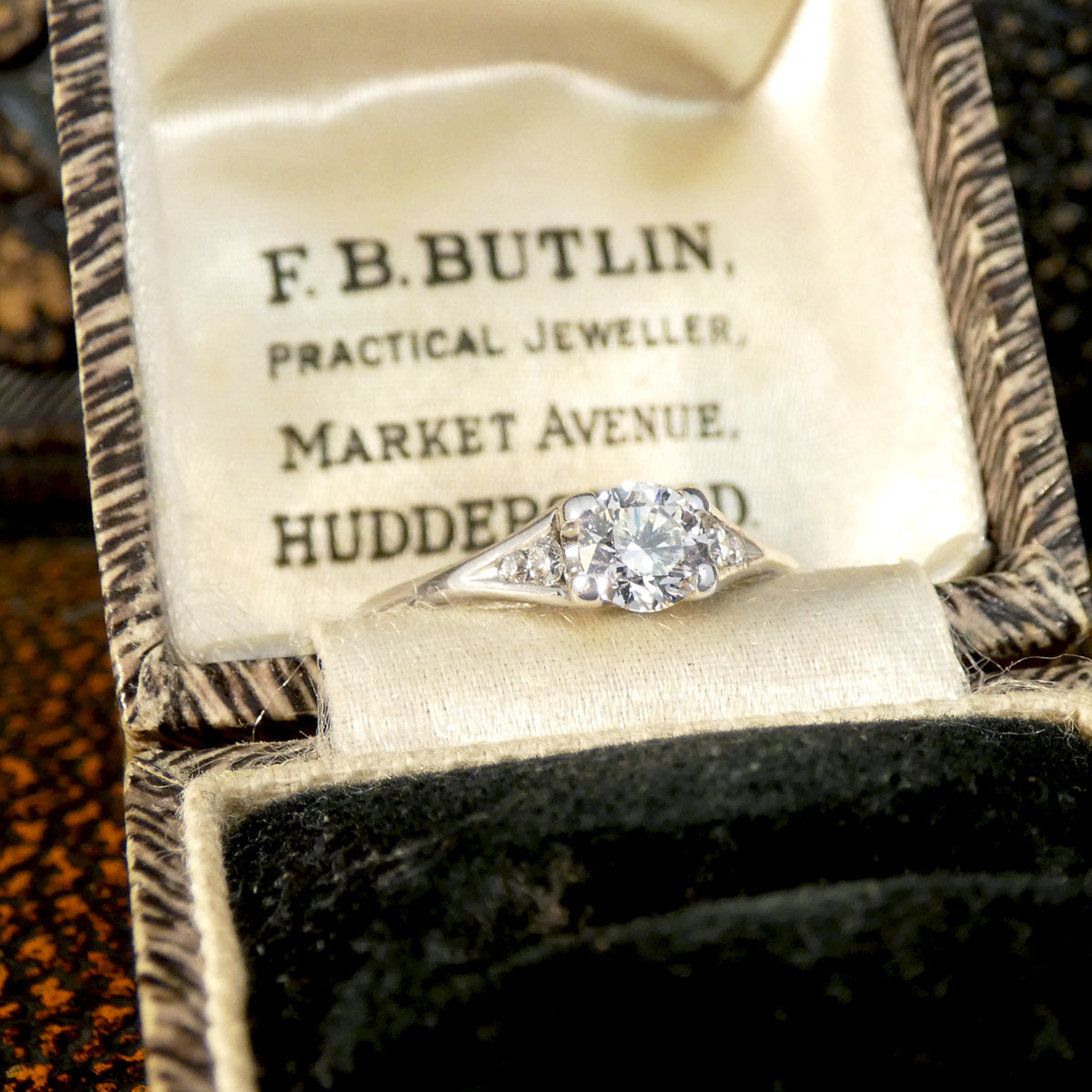 Diamond Solitaire Engagement Ring with Diamond Set Shoulders in 18ct White Gold - Wharfedale Antiques