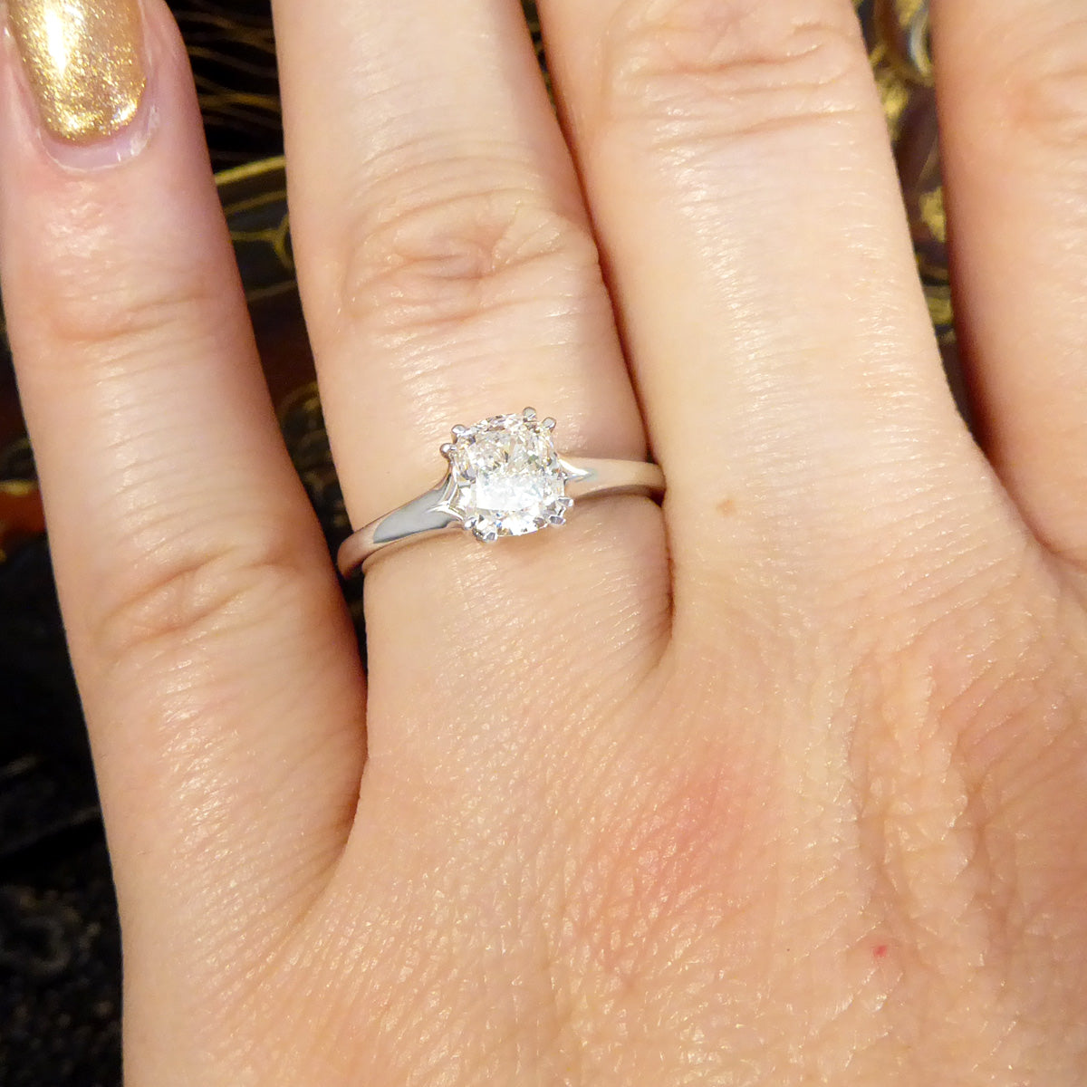 1.00ct Cushion Modified Brilliant Cut Diamond Solitaire Engagement Ring in 18ct White Gold - Wharfedale Antiques