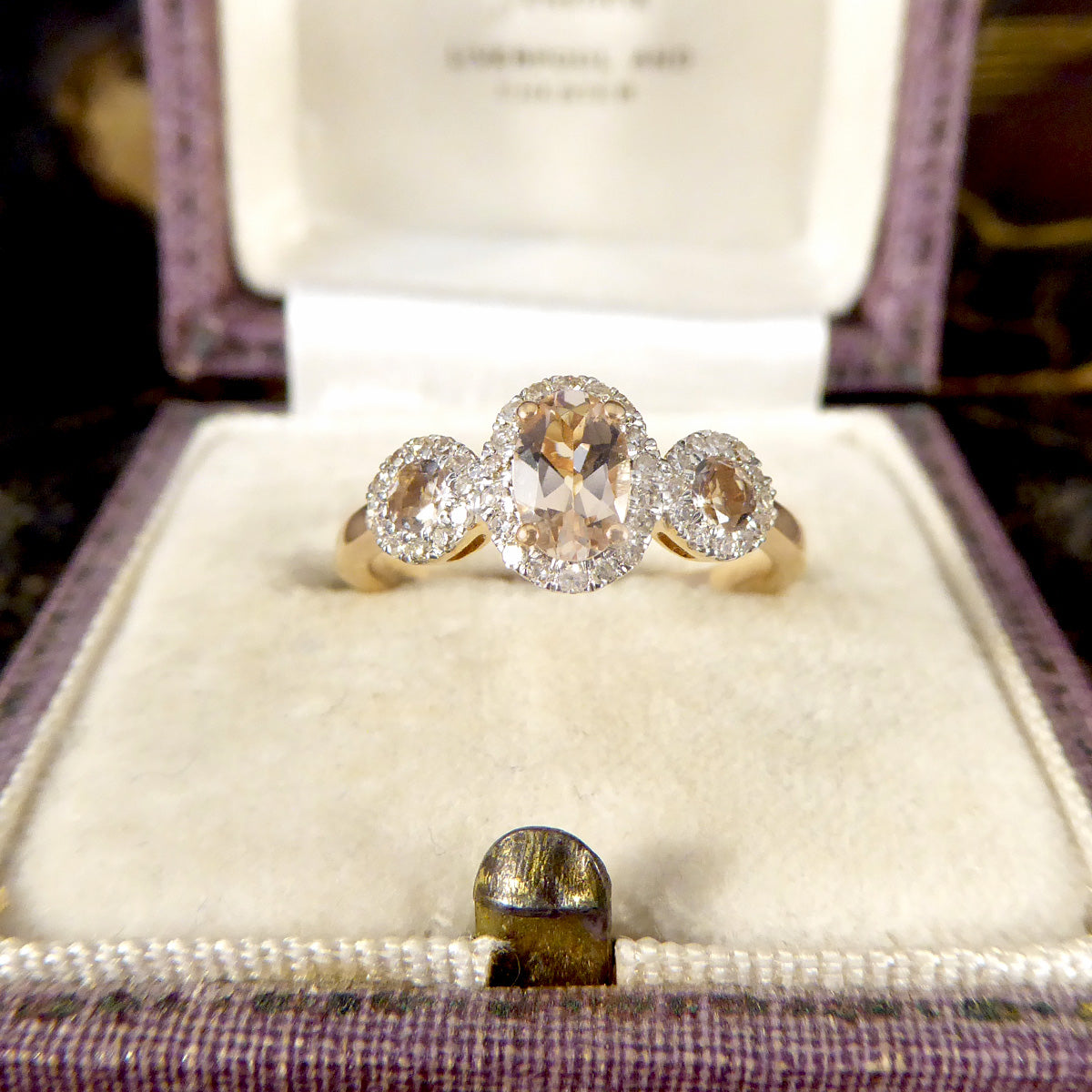 Morganite and Diamond Triple Cluster Ring in Rose Gold - Wharfedale Antiques