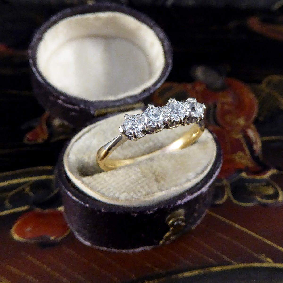 Late Victorian Old Cut Diamond Four Stone Ring in 18ct Yellow Gold