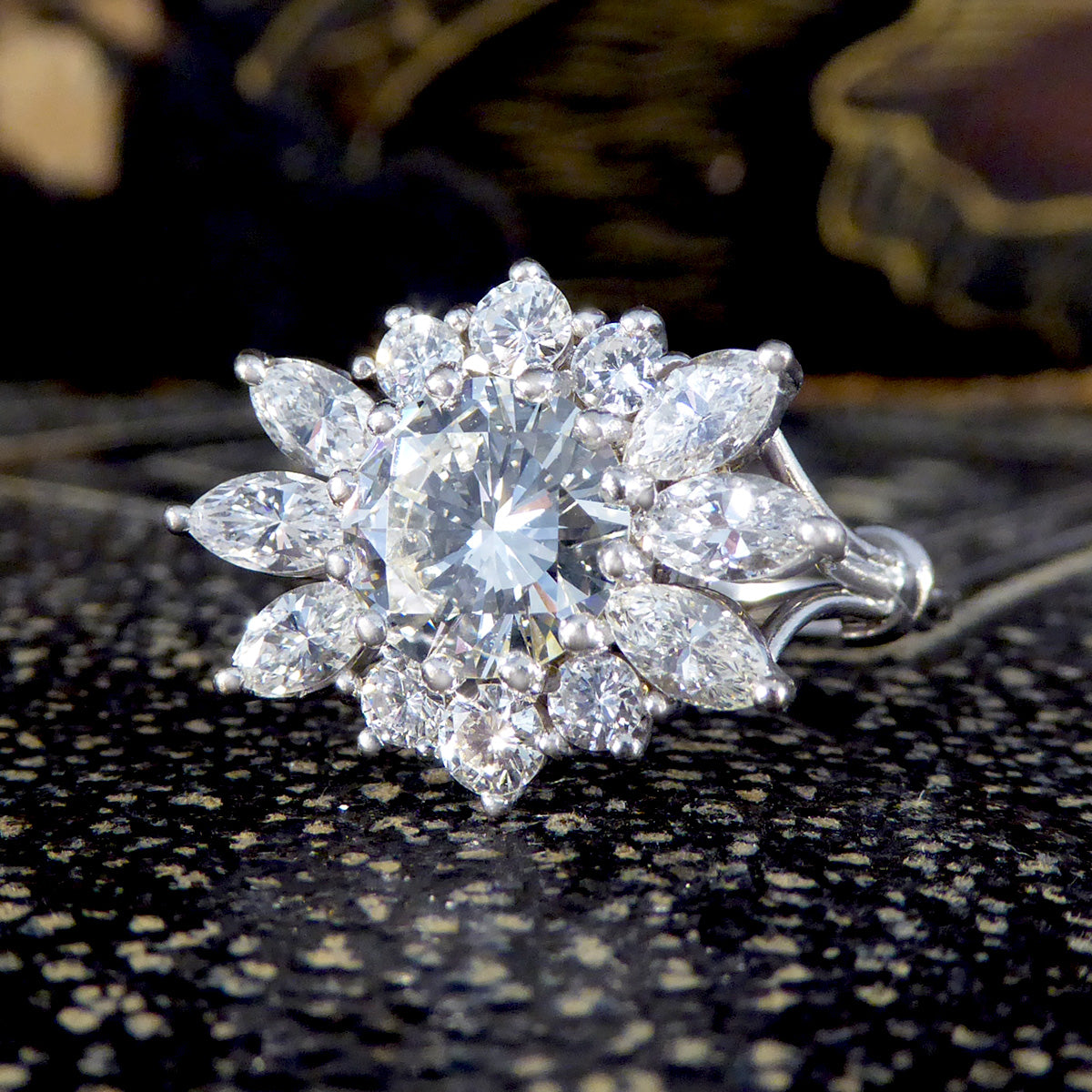 3.28ct Diamond Flower Burst Cluster Ring in 18ct White Gold