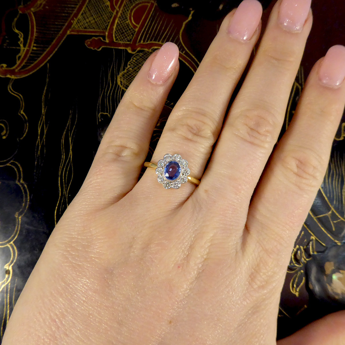 Vintage Sapphire and Diamond Cluster Ring in 18ct Yellow and White Gold
