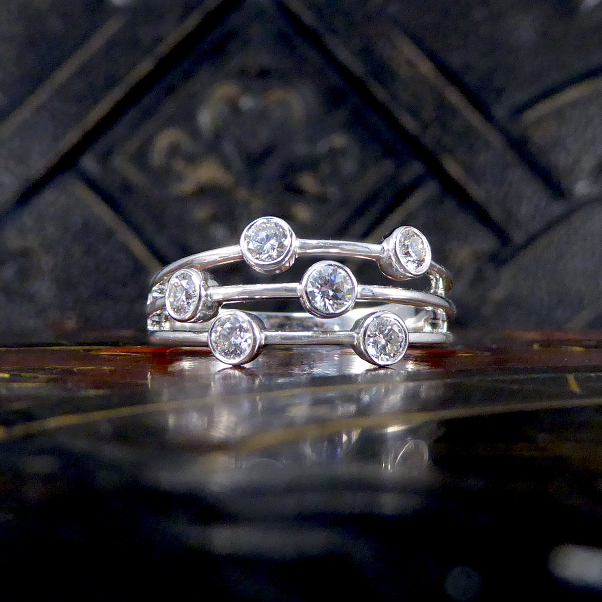 Diamond Three Strand Bubble Style Ring in 18ct White Gold - Wharfedale Antiques