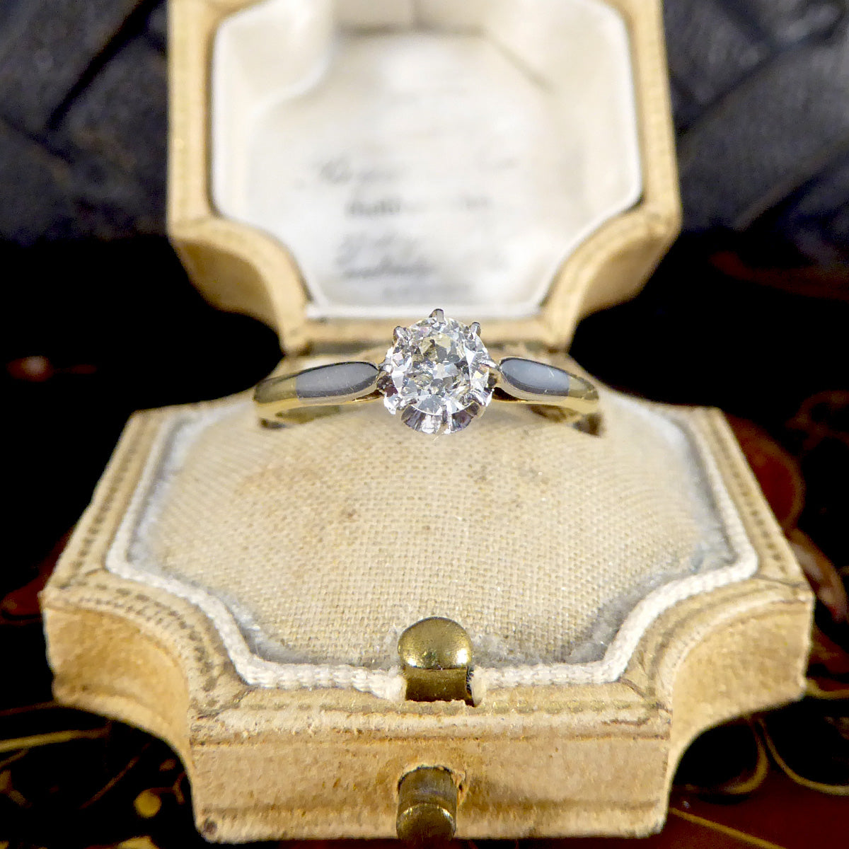 Antique C1910 Diamond Solitaire Illusion Set Ring in 18ct Yellow Gold and Platinum - Wharfedale Antiques