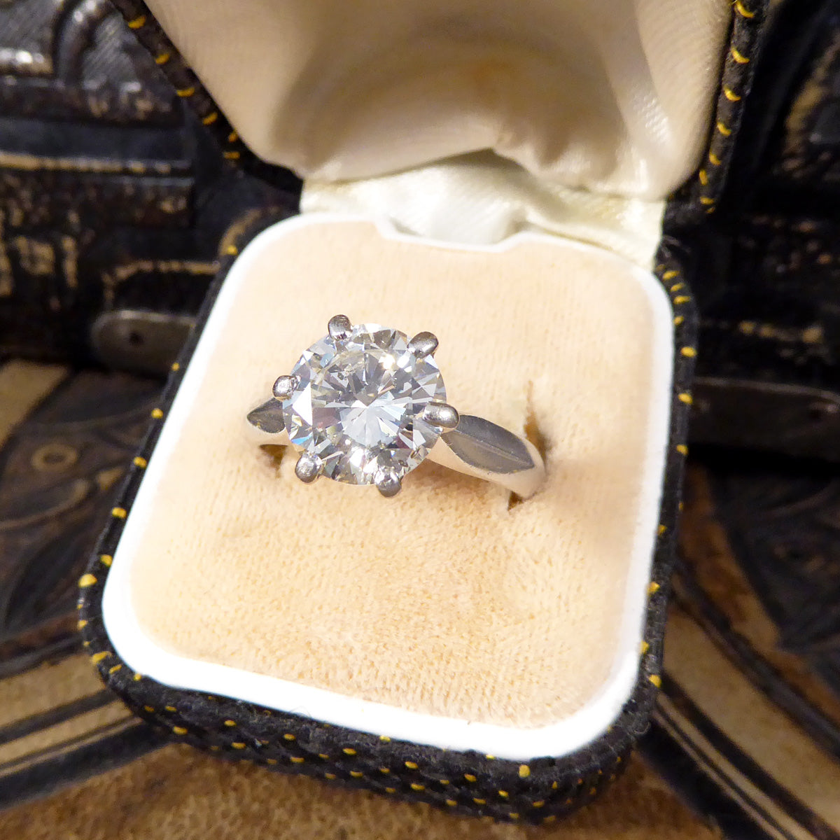 2.54ct Brilliant Cut Diamond Solitaire Engagement Ring on Plain Platinum Band - Wharfedale Antiques