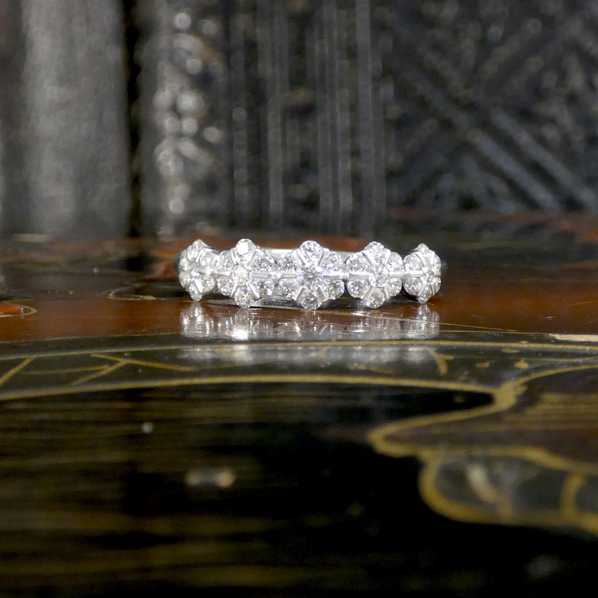 Diamond Set Flower Cluster Five Stone Ring in 18ct White Gold