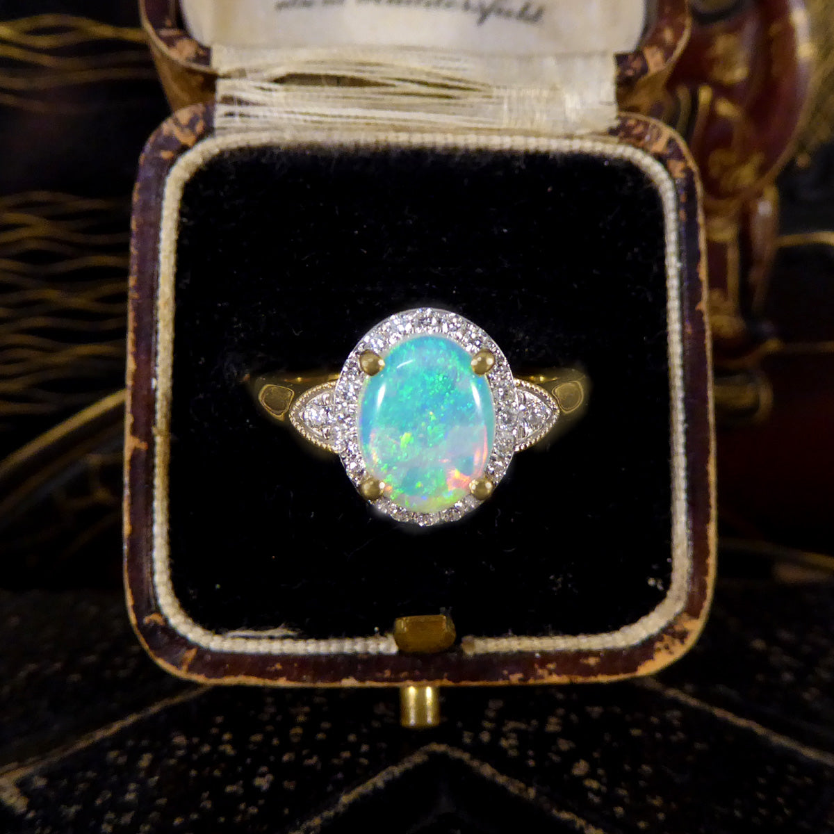 Modern Opal and Diamond Cluster Ring in 18ct Yellow Gold