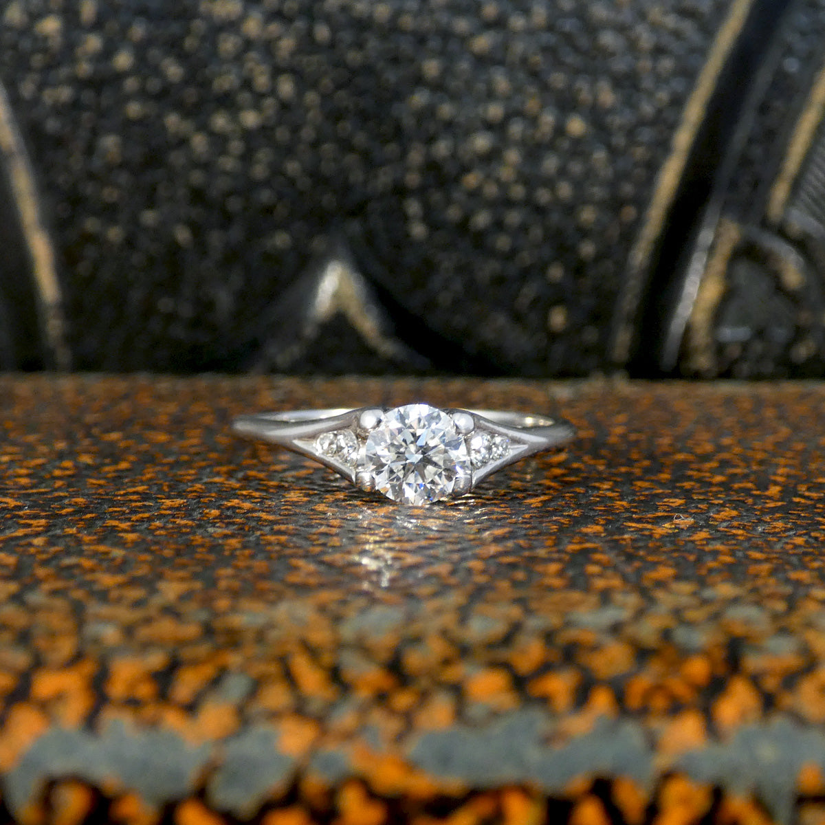 Diamond Solitaire Engagement Ring with Diamond Set Shoulders in 18ct White Gold - Wharfedale Antiques