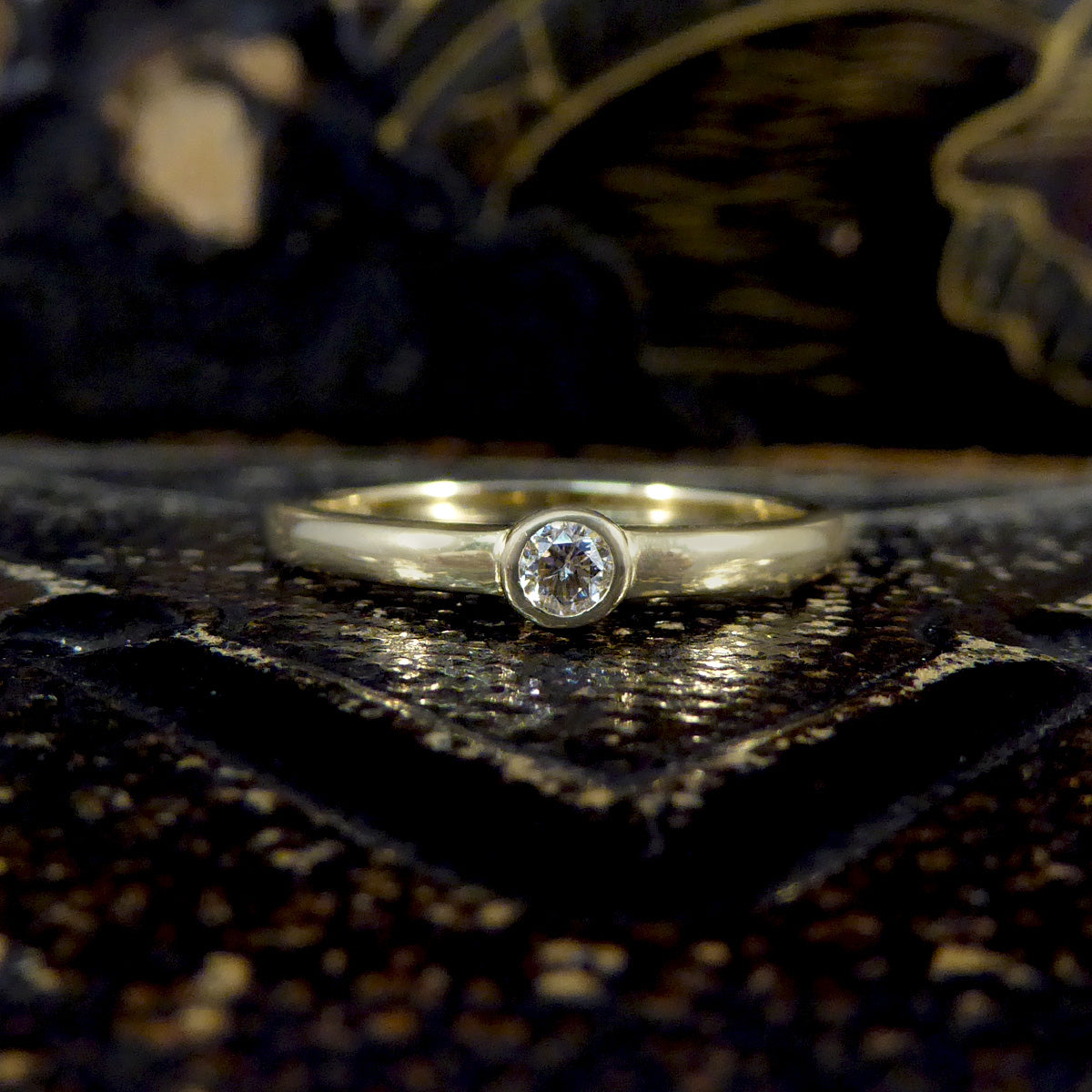 Diamond Single Stone Ring in Yellow Gold Bezel Setting - Wharfedale Antiques