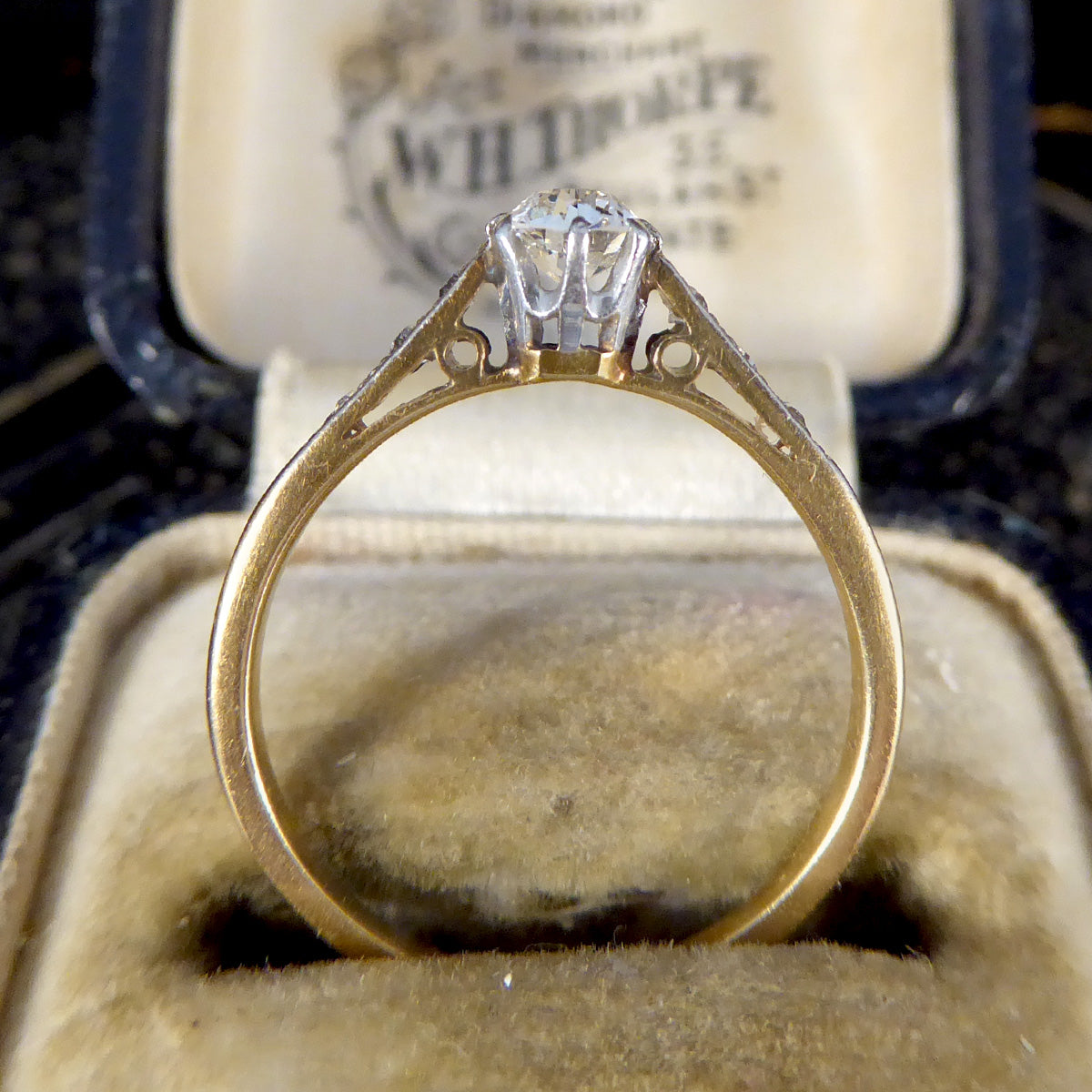 1920's Diamond Solitaire Engagement Ring in 18ct Yellow Gold and Platinum - Wharfedale Antiques