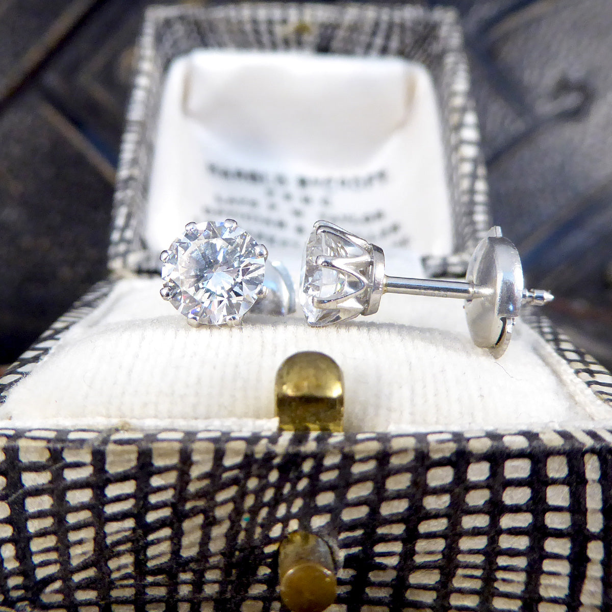 1.80ct Round Brilliant Cut Diamond Stud Earrings in Platinum - Wharfedale Antiques
