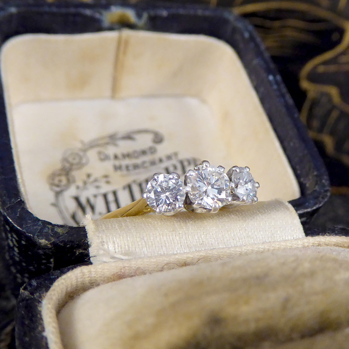 C1920's Diamond Trilogy Three Stone Diamond Ring in 18ct Yellow Gold and Platinum - Wharfedale Antiques