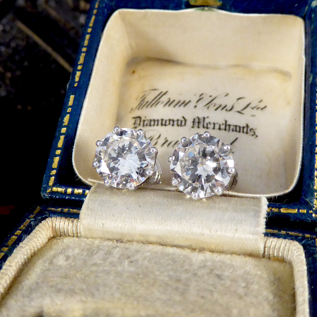 3.81ct Diamond Stud Earrings in 18ct White Gold with Alpha Backs - Wharfedale Antiques
