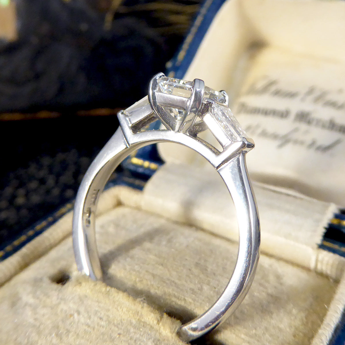 Radiant Cut Diamond Ring with Tapered Baguette Shoulder in Platinum - Wharfedale Antiques