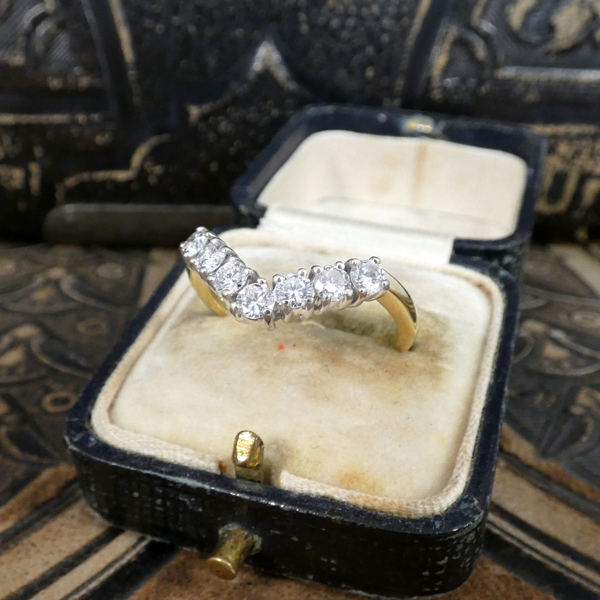 Diamond Set Wishbone Ring in 18ct Yellow and White Gold - Wharfedale Antiques