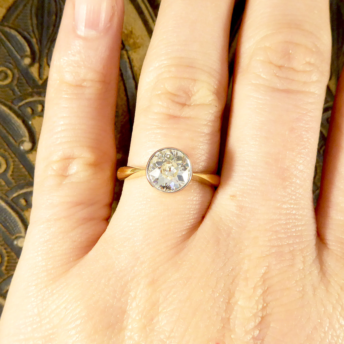 1.25ct Diamond Solitaire Bezel Set Engagement Ring in 18ct Yellow Gold and Platinum - Wharfedale Antiques