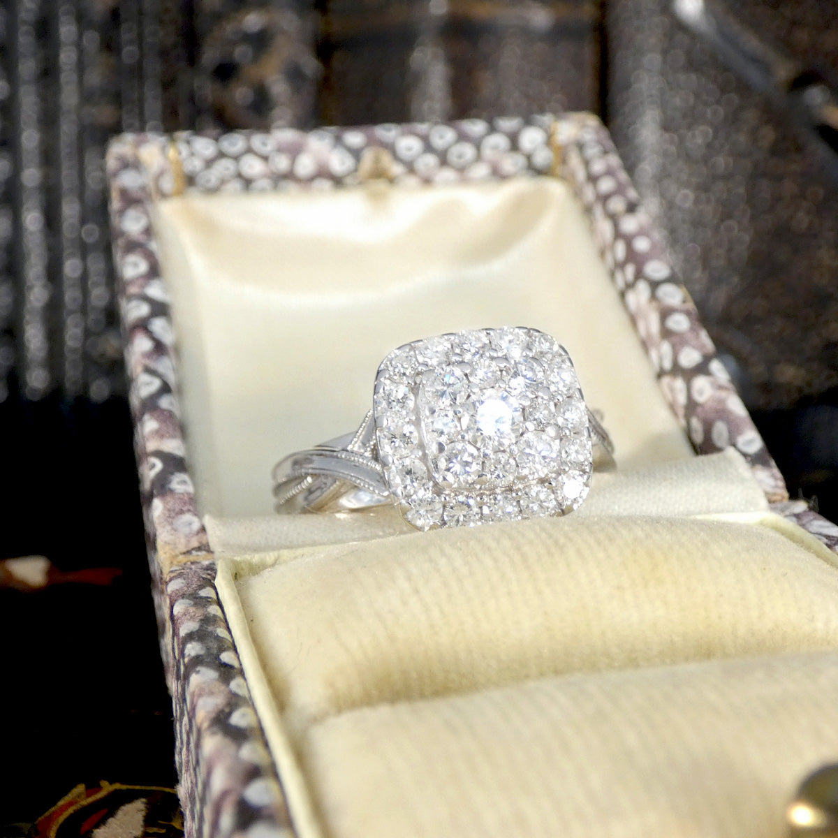 Diamond Cluster Wedfit Engagement Ring in White Gold - Wharfedale Antiques