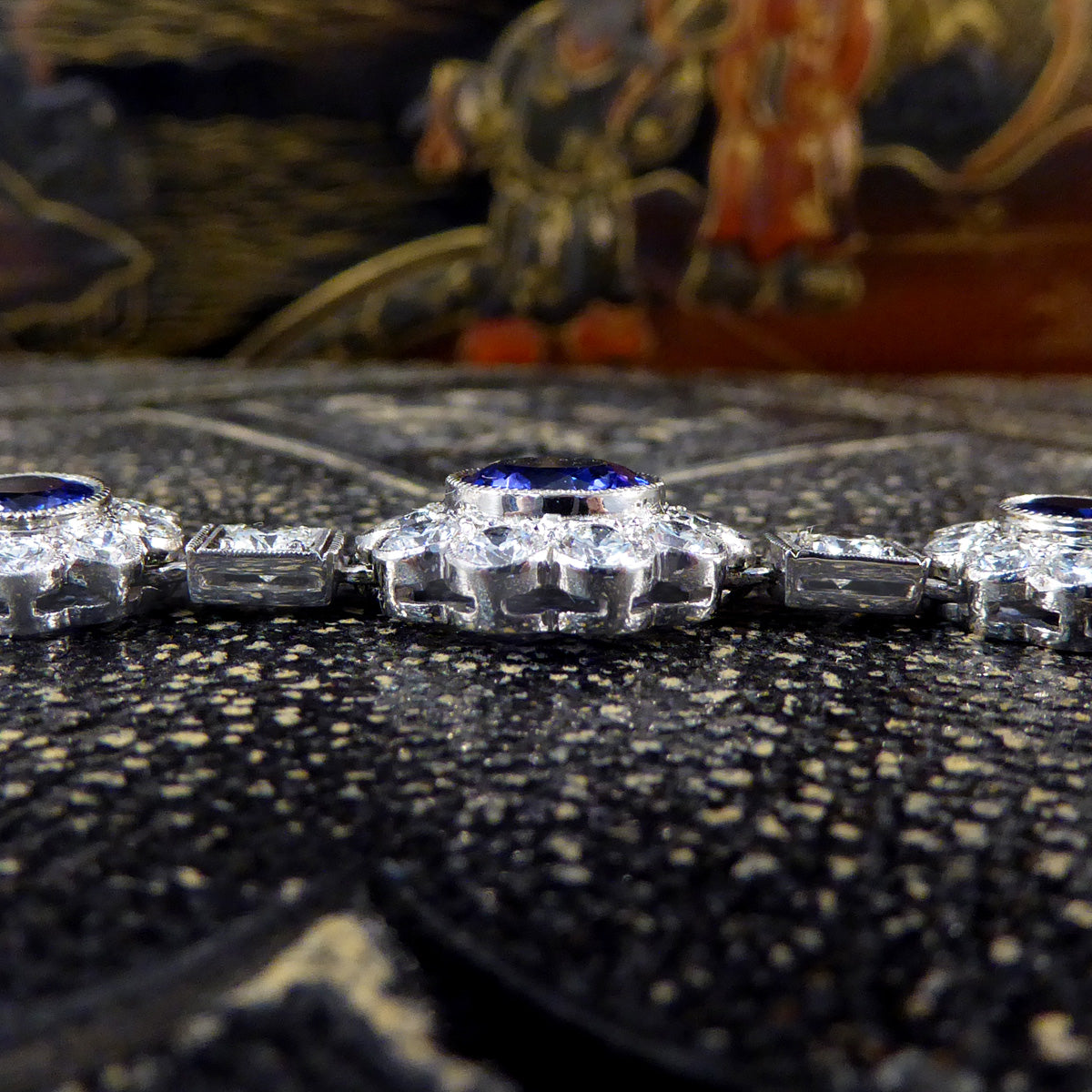 Tanzanite and Diamond Cluster Bracelet in Platinum - Wharfedale Antiques