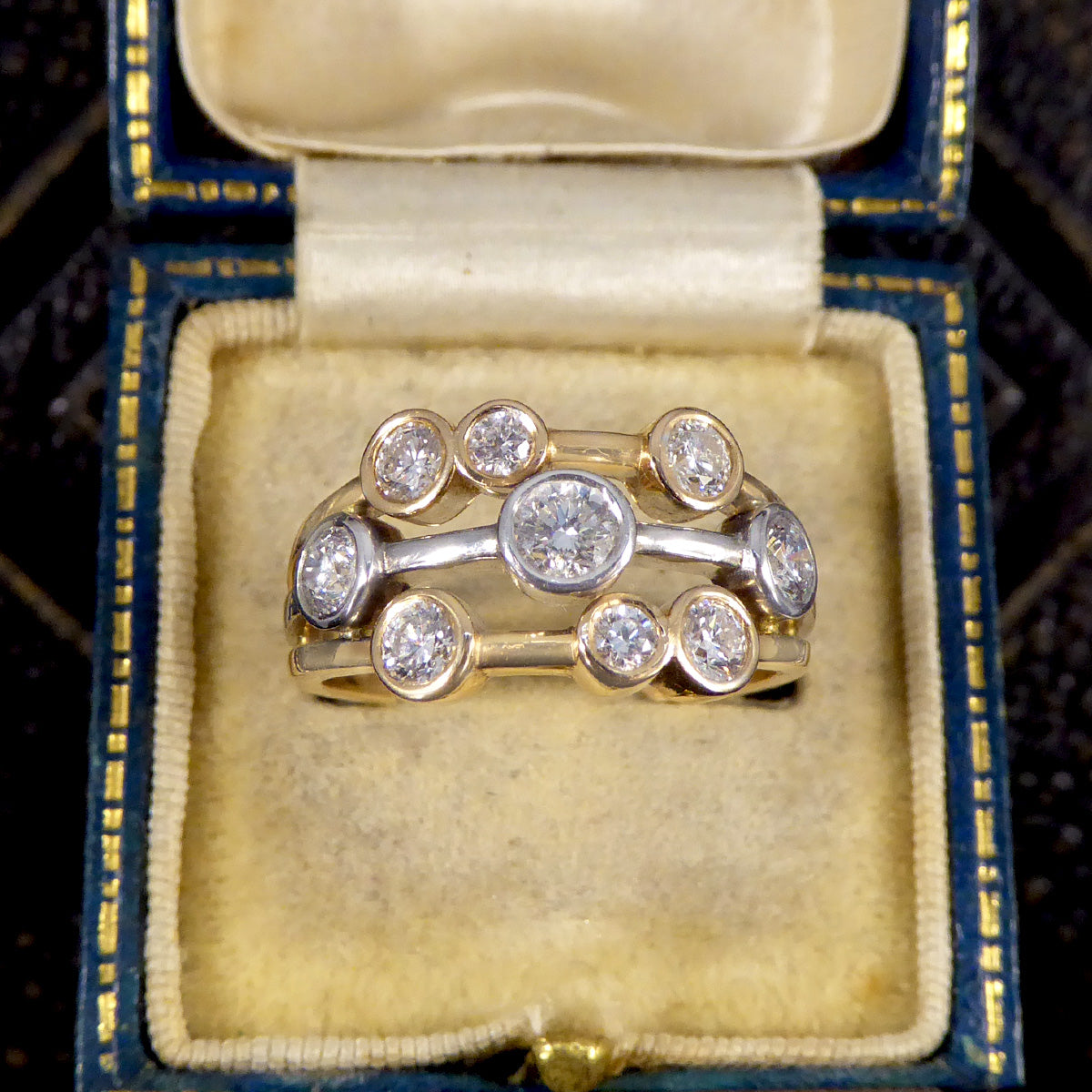 Modern 0.90ct Diamond Bubble Style Ring in White and Yellow Two Tone Gold - Wharfedale Antiques