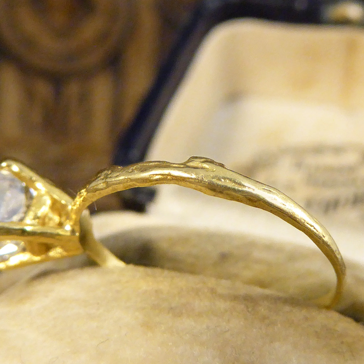 GIA 1.00ct F VS Modified Cushion Diamond Solitaire Ring in 18ct Yellow Gold Fine Detailed Band - Wharfedale Antiques