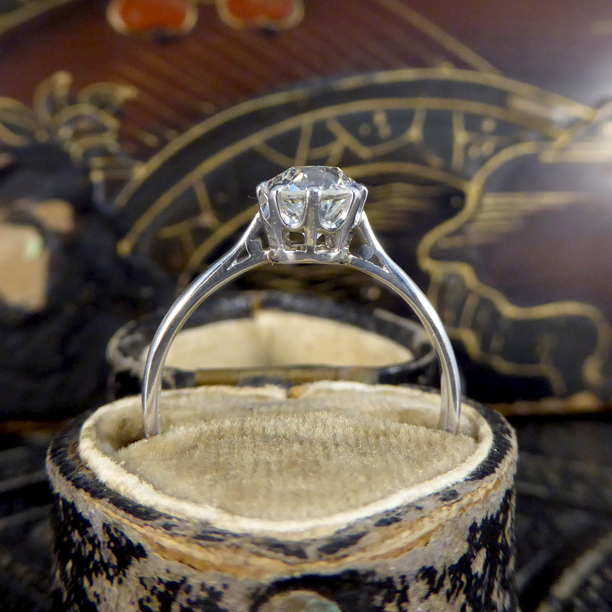 Vintage Old Cut Diamond Solitaire Ring in Platinum - Wharfedale Antiques