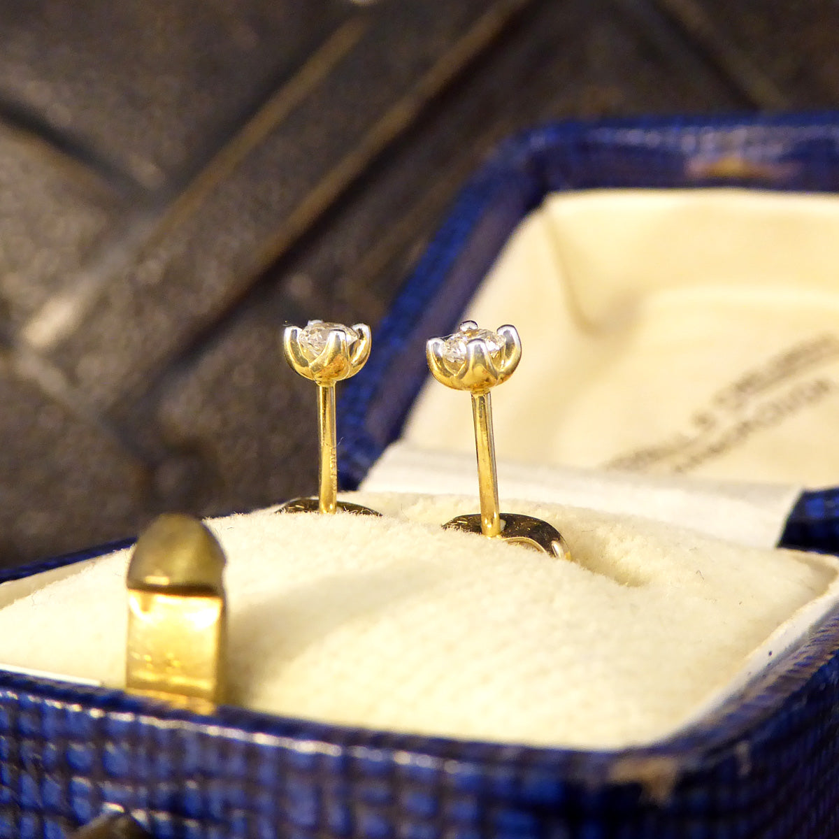 Diamond Stud Earrings in 18ct Yellow Gold - Wharfedale Antiques
