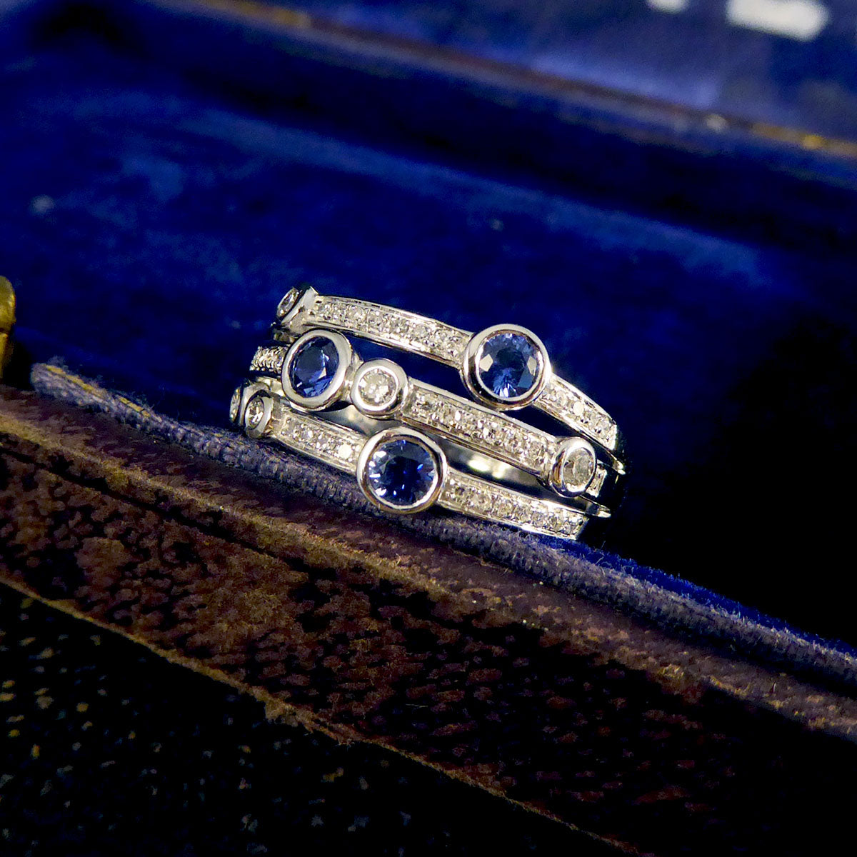 Ceylon Sapphire and Diamond Bubble Style Ring in Platinum - Wharfedale Antiques