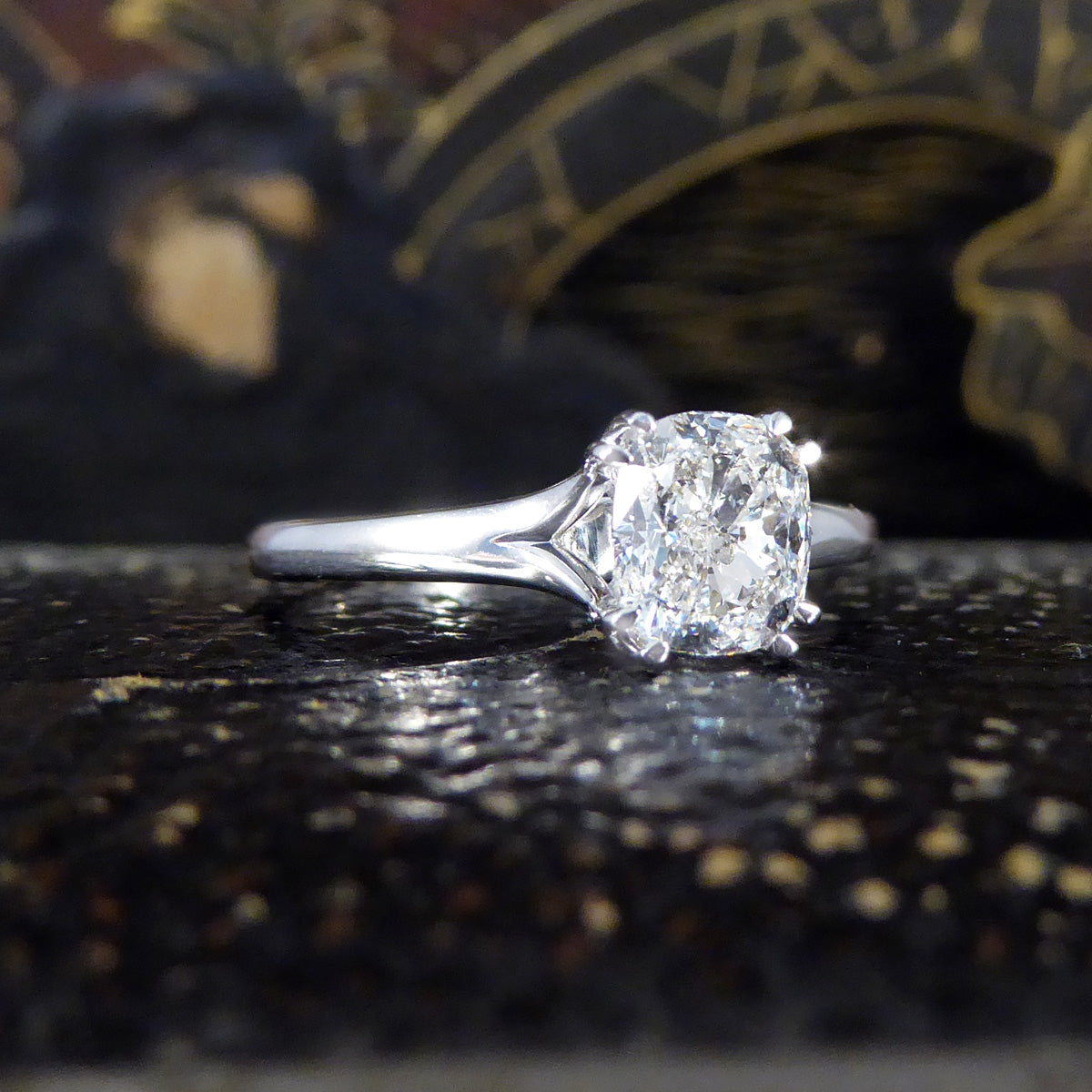 1.00ct Cushion Modified Brilliant Cut Diamond Solitaire Engagement Ring in 18ct White Gold - Wharfedale Antiques