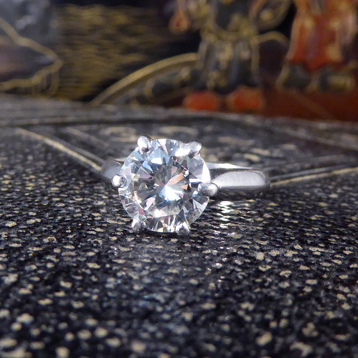 2.54ct Brilliant Cut Diamond Solitaire Engagement Ring on Plain Platinum Band - Wharfedale Antiques