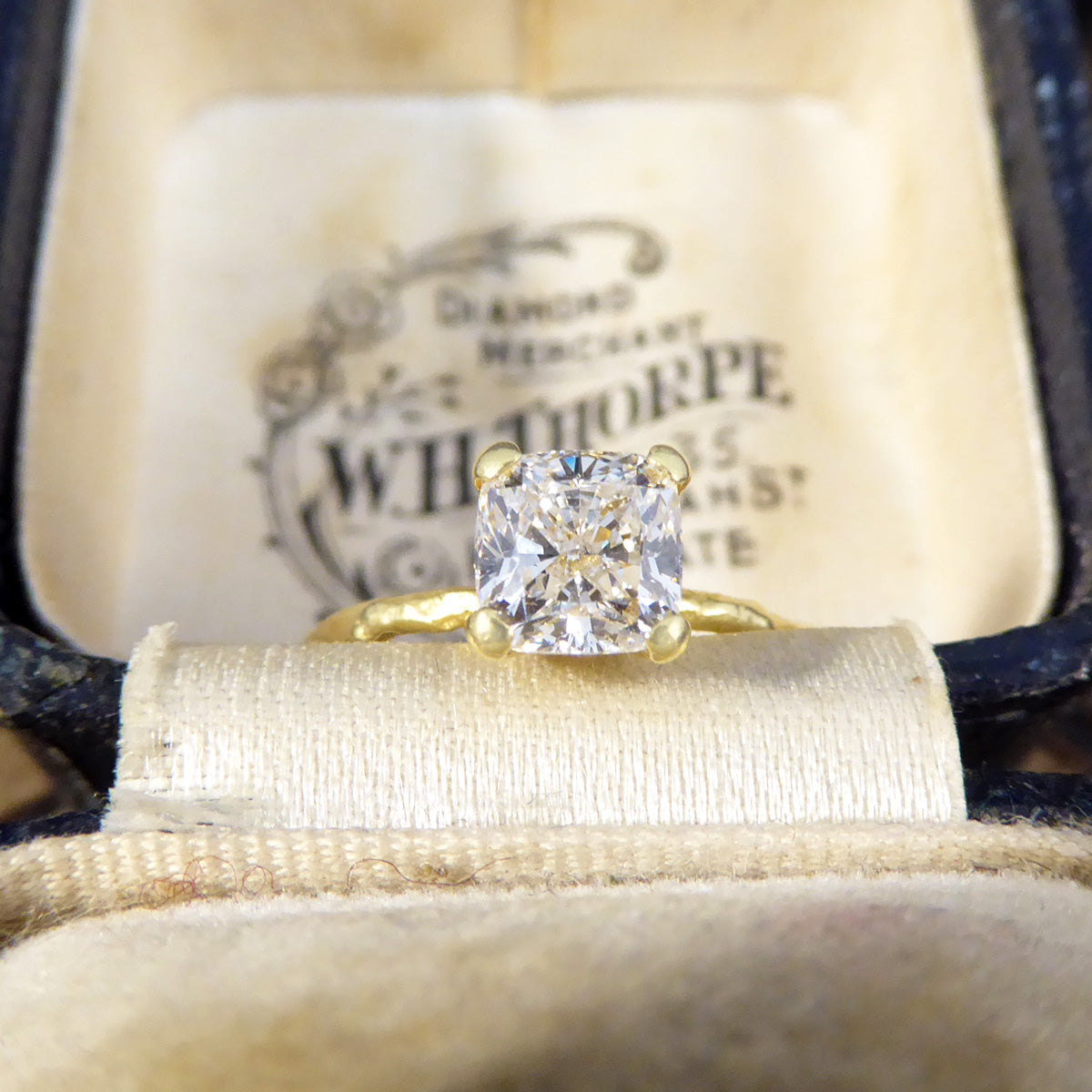 GIA 1.00ct F VS Modified Cushion Diamond Solitaire Ring in 18ct Yellow Gold Fine Detailed Band - Wharfedale Antiques