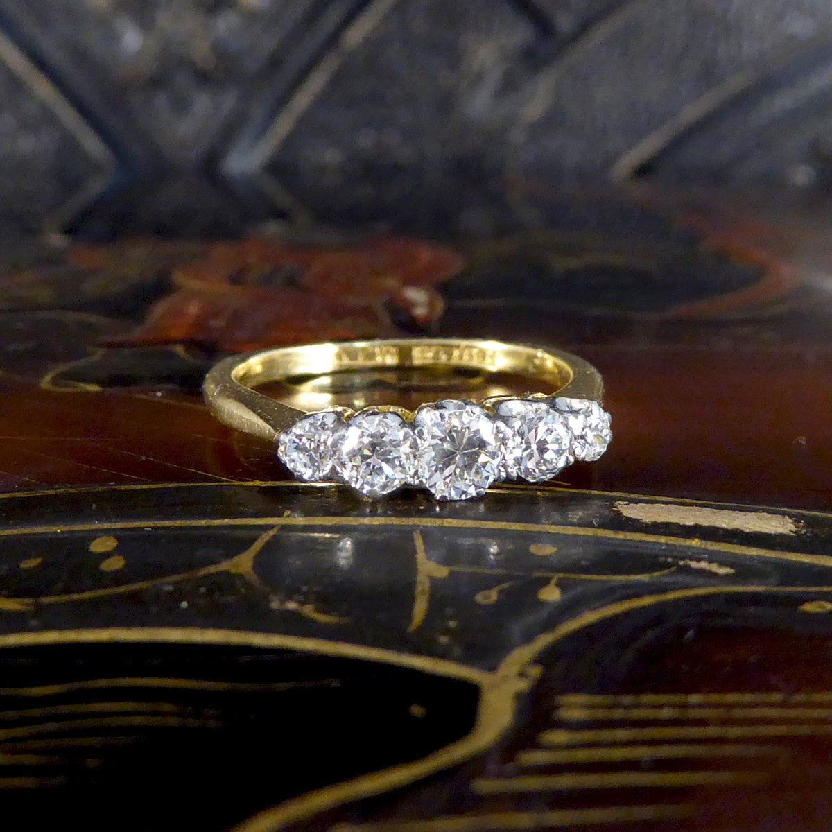 Antique Edwardian Diamond Five Stone Ring in 18ct Yellow Gold and Platinum - Wharfedale Antiques